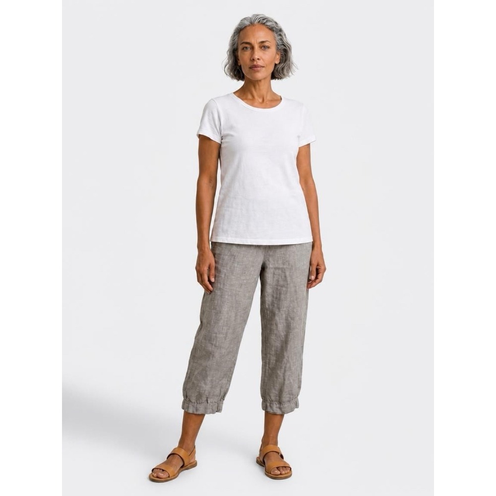 Pure Jill J.Jill Women brown Grey 100% Linen Pull on Crop Wide Leg Pants